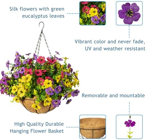 Artificial Hanging Flowers, UV Resistant, 12 Bundles, 4 Colors
