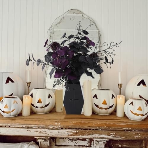 7 Piece 18 Inch Black and Purple Eucalyptus Halloween Floral Picks