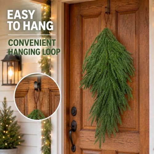 2 Pcs 28" Artificial Christmas Teardrop Swag for Christmas Decor
