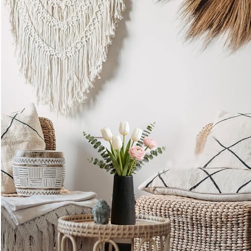 7.8''H Ceramic Vase, Pampas Grass Vase, Ribbed Modern Decor, Matte Black