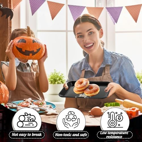 Whaline 3Pcs Halloween Serving Trays Black Skeleton Plastic Platter Serving Dishes Reusable Trays for Party Sharing Snack Fruit Dessert Supplies, 10 x 13 Inch