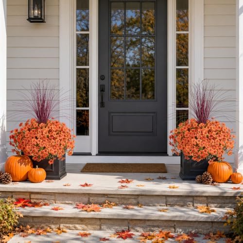 INSPRING Fall Artificial Mums for Outdoors 12 Pcs, UV Resistant Fall Flower