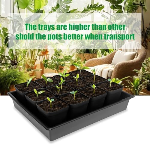 RooTrimmer 3.5 inch (9CM) Square Nursery Pots 60pcs, Sturdy Seedlings Trays 5 Pcs, Seeds Starter Germination Tray, Microgreenings Planter Nursery Propagation 5 Sets