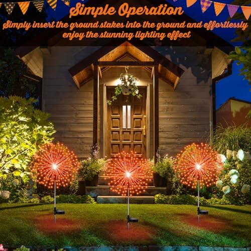 Tujoe 4 Pack Halloween Solar Decoration Outdoor Firework Lights, Orange