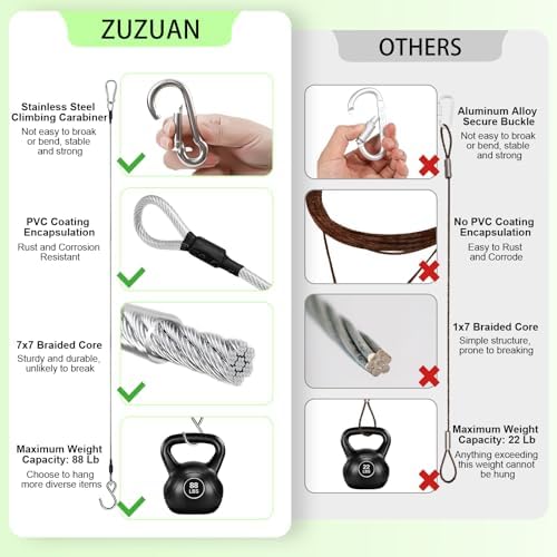 6pcs 23.6in Hanging Chain Cable with Carabiner &S Hook,88lb Load