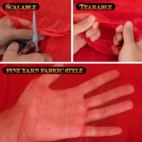 400"x85" Large Halloween Creepy Cloth, Spooky Gauze Party Decoration, Red