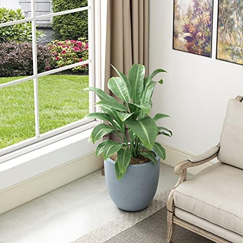 Kante Small Round Bowl Blue Gray Concrete Planter 10" Dia, Outdoor