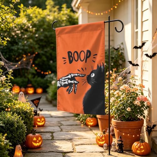 Halloween Garden Flag 12×18 Inch Black Cat Double Sided Linen Yard Flag