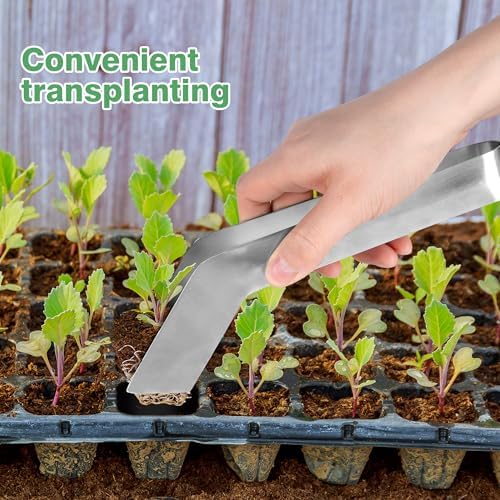 2 Pcs Seedling Transplant Tongs- 8.7 Inch Stainless Steel Gardening Plants Transplant Tongs- Seedling Remove Transplant Pliers for Reducing Root Damage