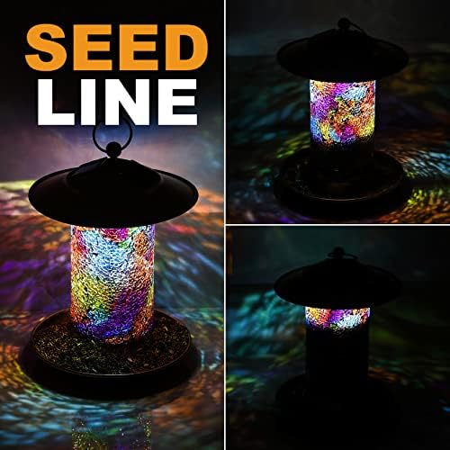 Solar Bird Feeder for Outdoor Hanging Stained Glass, Tesserae