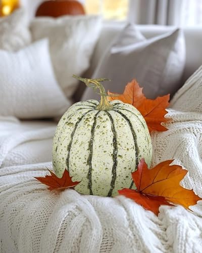 DuHouse Artificial Green Pumpkins Fall Decoration, 7" x 6.7"