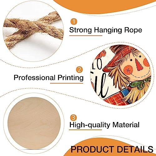 Deroro Hello Fall Scarecrow Sign for Front Door Decor, Autumn Harvest Maple