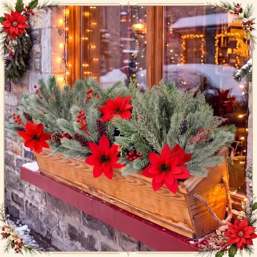 24 Pcs Christmas Artificial Flower Plant Outdoor Window Decor, Snow Plant