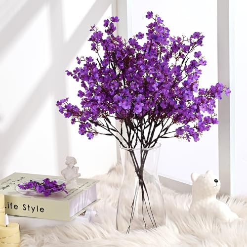 10 Pcs Fake Flowers, Real Touch Babys Breath Artificial Flowers, Purple