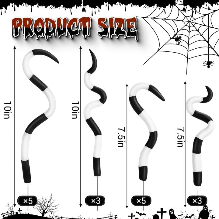 16pcs Halloween Sandworm Tentacle Plant Stakes,Black and White Striped