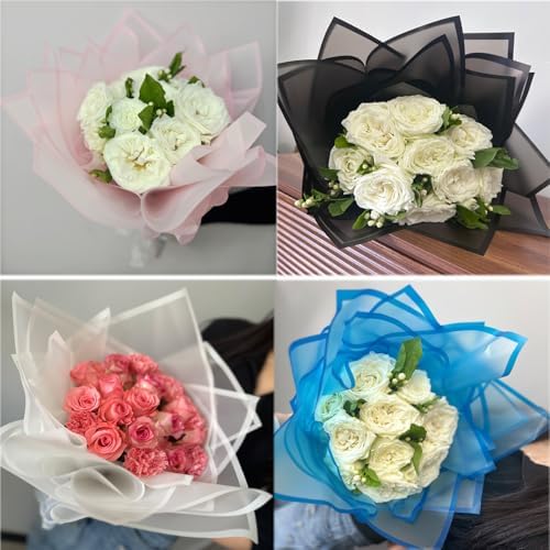 Rumvan Flower Wrapping Paper, 20 Sheets, Waterproof, Floral Bouquet Design, for Wedding, Birthday Gift, DIY Florist Supplies (Translucent white) (Mixed Colours, 80 Sheets)