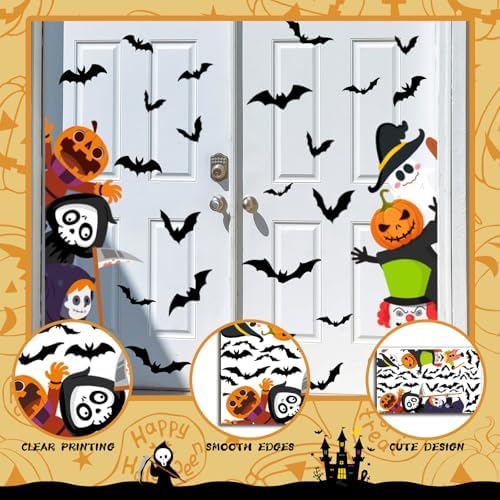 Halloween Door Decals Cute Pumpkin Demon Expression Ghost Sticker Funny Halloween Decals for Window Wall Indoor Outdoor Party Decoration