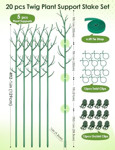 NiHome 50" Plant Support Stakes 5-Pack for Indoor & Outdoor Climbing Plants
