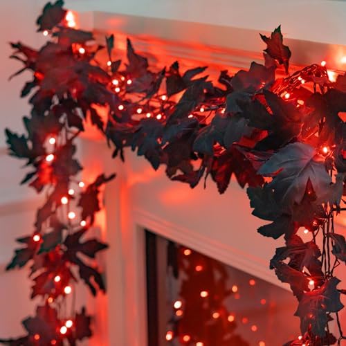 66ft Handmade 200 LED Halloween Garland,Artificial Maple Leaves String Lights Decor for Thanksgiving Fall Garland Decor lighted garland for Firepalce Winter Holiday Indoor Outdoor Room Autumn Harvest