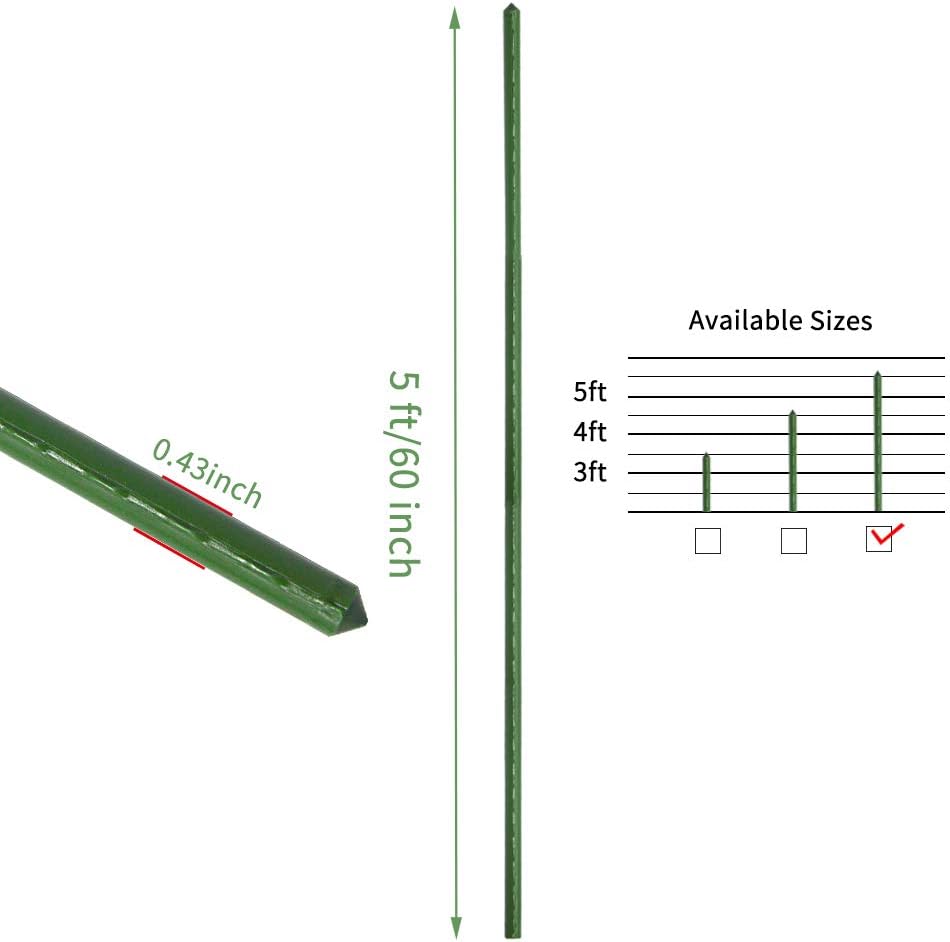 G-LEAF Garden Stakes 5 ft Plastic Coated Steel Tube Sturdy Metal Plant Sticks for Tomato,Cucumber,Bean,Tree,Pack of 25