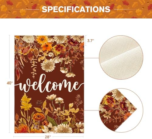 AVOIN colorlife Welcome Floral Fall House Flag 28x40 Inch for Outside