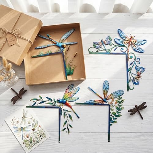 MorningRo 4 Pcs Dragonfly Themed Door Frame Topper Nature Metal Wall Art