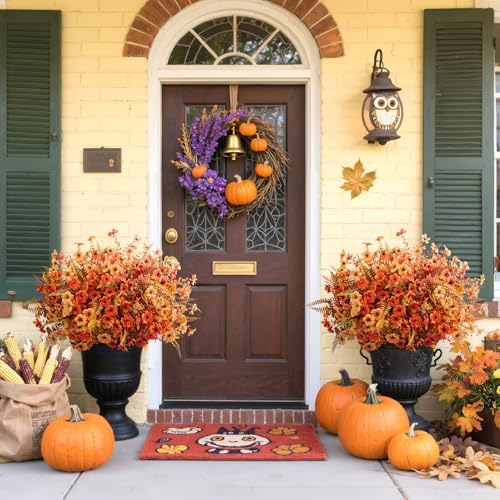20 Pcs Artificial Fall Flowers for Outdoors Fake Mums, Mixed Orange