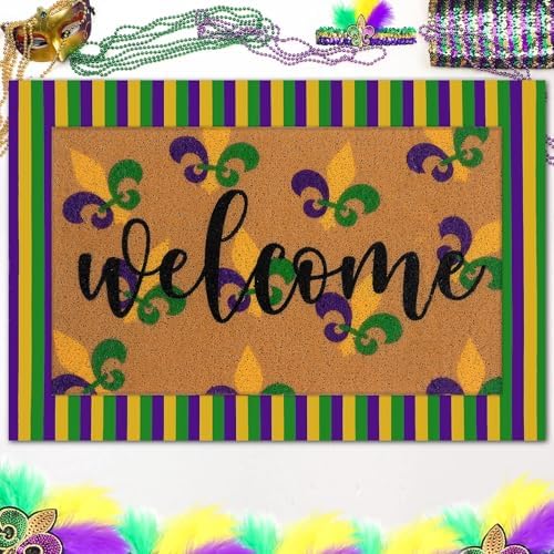 Tinideya 2 Pcs Mardi Gras Layered Welcome Mat for Front Door