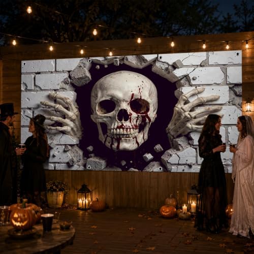 Halloween Garage Door Cover 7 x 16 ft, Breaking Skull Banner