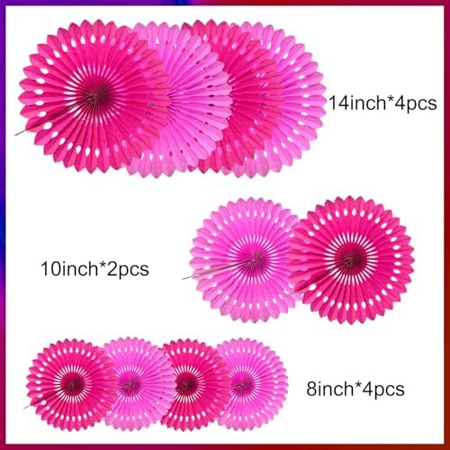 Pink Decorations for Party Paper Honeycomb Fans Hot Pink 10Pcs