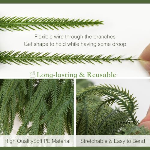 6FT Christmas Norfolk Pine Garland Real Touch for Mantle Decoration