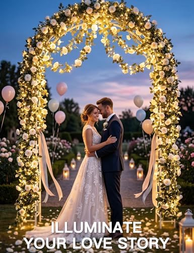 suddus 60LED Garland with White Camellia Lights Battery Operated Clear Wire