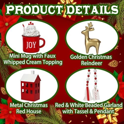Christmas Decorations for Home Office 8 PCS Tiered Tray Decor Set