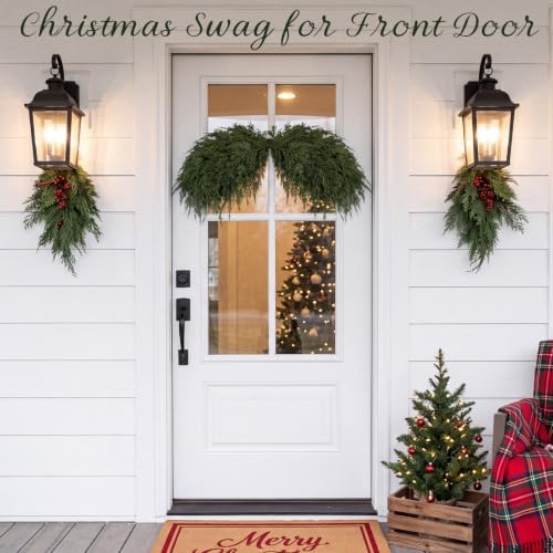 Suncalla 2 Pack 31.5" Christmas Swag Decoration, Cedar 04, Green