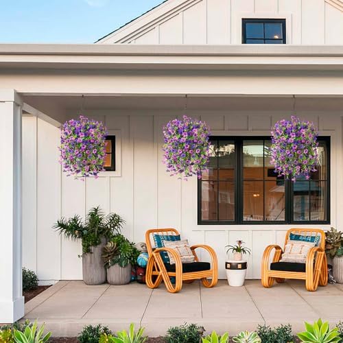 Artificial Fake Hanging Flowers Plants Baskets for Outdoor Outside Decor