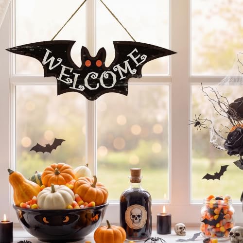 Smile Halloween Wooden Door Hanger with Welcome Bat Design