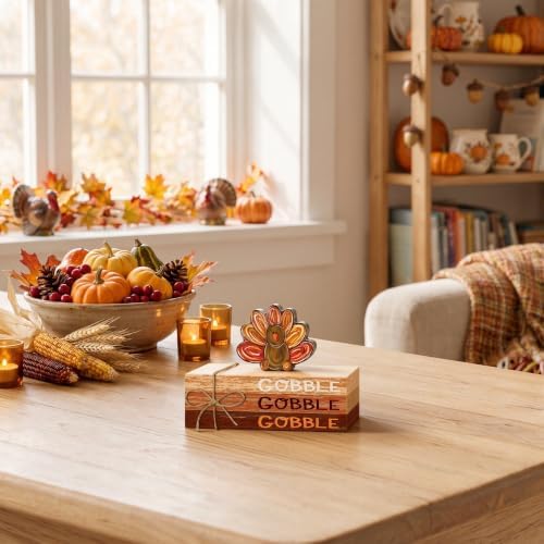 Smile Thanksgiving Wooden Decor Indoor Turkey Gobble Faux Books Bundle