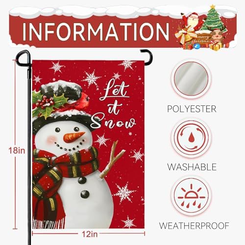 Christmas Snowman Garden Flags Xmas Garden Flag Double Sided 12X18 Inch Winter Snowflakes Yard Flag for Outside Lawn Yard Decor