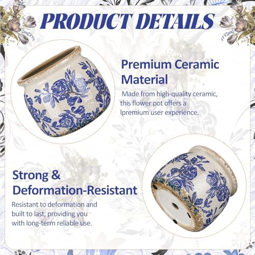 5.9'' Vintage Ceramic Planter, Ice Crack Glaze Blue Rose