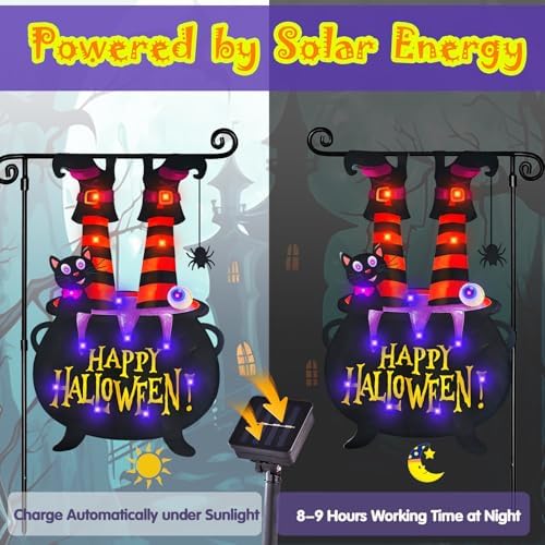 Halloween Lighted Garden Flag, Witch Feet Yard Decor, 12x18 in