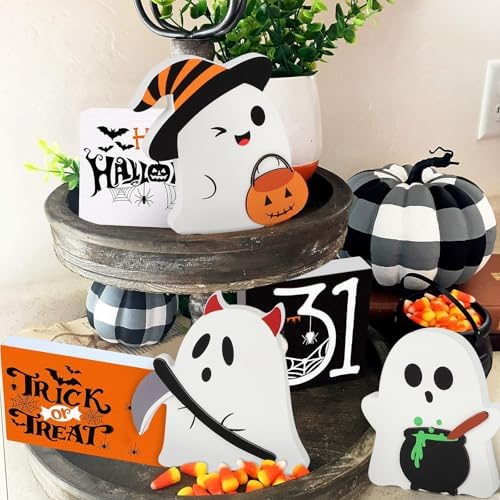 COCHIE 3 Cute Ghost Halloween Decorations Indoor Set Ghosts Table Sign