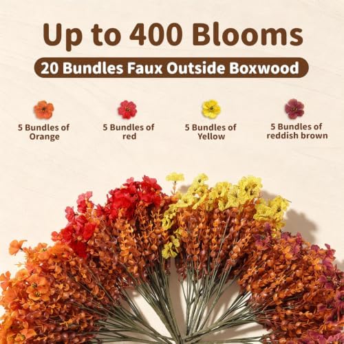 Artificial Flowers Outdoor, UV Resistant Faux Plants, Fall Decor,20 Bundles