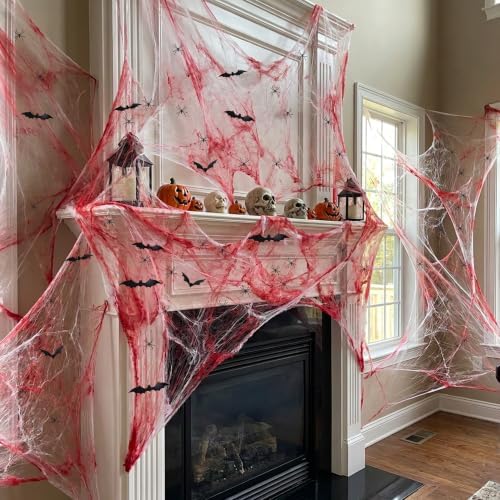 Watayo 1100 Sqft Bloody Super Stretch Cobwebs with 60 Fake Spiders 12 Bats