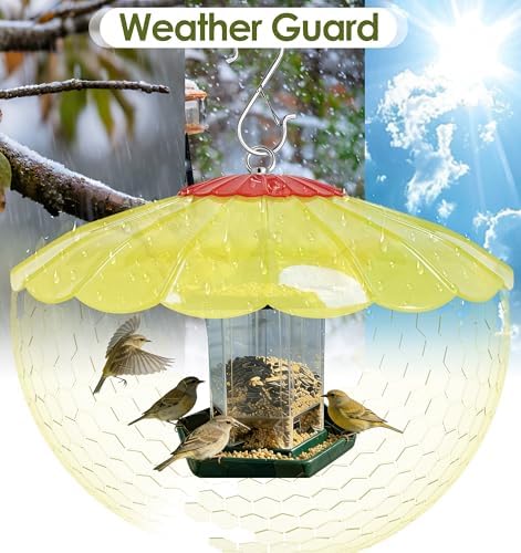 13.5-Inch Hummingbird Feeder Shade Dome Cover,Bird Feeder Rain Cover & Squirrel Shield, Weather Guard with Hanging Bird Feeders ,Squirrel Proof for Shepherd's Hook Outdoors(Clear Yellow)2 Pack