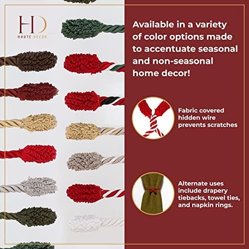 Haute Decor Decorative Twist Ties, 6 Pack, 16 inches (Black/Red/White) - Hang Garland, Lights, Decorations from Bannister or Railings for Christmas Holidays or Use Year-Round
