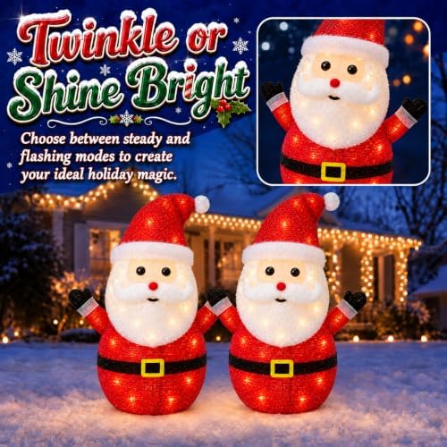 2 Pack Lighted Christmas Santa Outdoor Decorations, 45 LEDs, 2 Modes