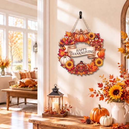 Thanksgiving decorations For Home Turkey Wreath Door Happy Decor Wood Sign