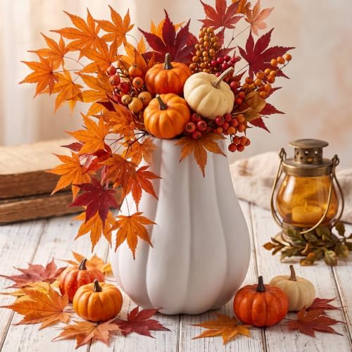 2 Pcs 6" Fall Pumpkin Vase Ceramic White Vase for Table Decor Centerpieces