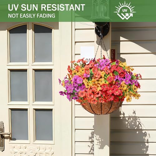 AGIRL 2 Set Artificial Hanging Flowers with Baskets for Outdoors