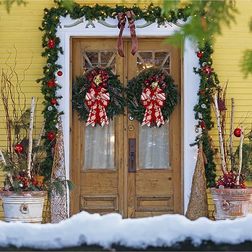 Estivaux 2 Pieces Christmas Bows for Wreath, Merry Christmas Wreath Bows Red Burlap Bows Xmas Candy Craft Bows Ornaments Winter Tree Bows for Front Door Christmas New Year Decorations